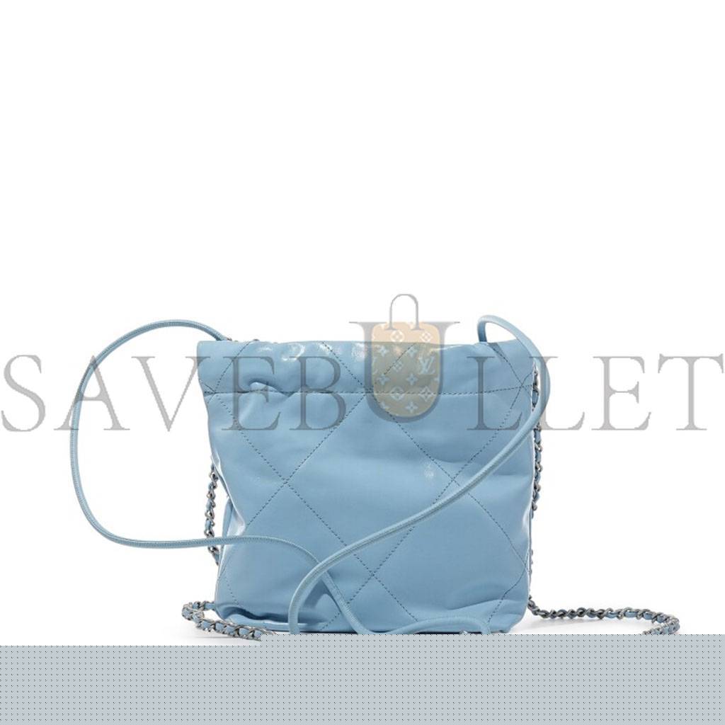 Ch*el light blue quilted calfskin mini 22 bag silver hardware as3980 (20*19*6cm)